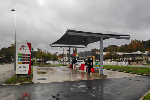 Lamorlaye, France - October 15 2022: Gas station closed due to the shortage of fuel linked to the strike of the oil refineries.