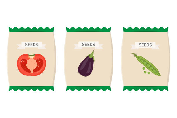 ilustrações, clipart, desenhos animados e ícones de ícone do pacote de sementes vegetais definir design vetorial. - seed packet