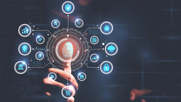 istock Concept  for futuristic digital processing of biometric identification fingerprint scanner for access personal financial data. surveillance and security scanning of digital programs. 1433539798