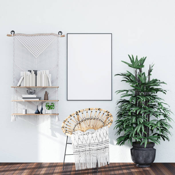 Mock up poster frame in modern interior fully furnished rooms