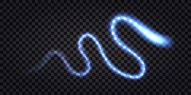 светящийся световой вихрь, синий неоновый спиральный след с эффектом лазерного света, громовой гром и блестящие искры. летящий динамичный � - long exposure light speed sparks stock illustrations
