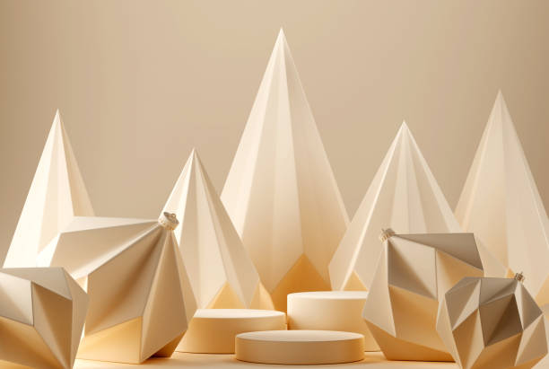 istock 3D abstract Christmas beige background with geometric Christmas trees, ornaments 1433545264