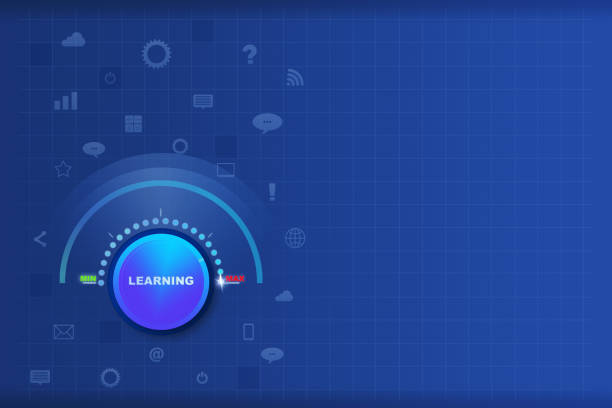istock Concept of learning. Increasing the level of knowledge. Power control turned to maximum. Dark blue background. copy space. Education. Business. 1433545342