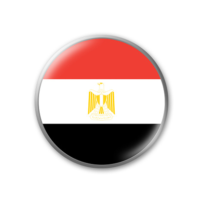 Egypt flag. Round badge in the colors of the Egypt flag. Isolated on white background. Design element. 3D illustration. Signs and symbols.