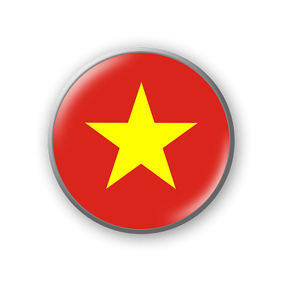 Vietnam flag. Round badge in the colors of the Vietnam flag. Isolated on white background. Design element. 3D illustration. Signs and symbols.