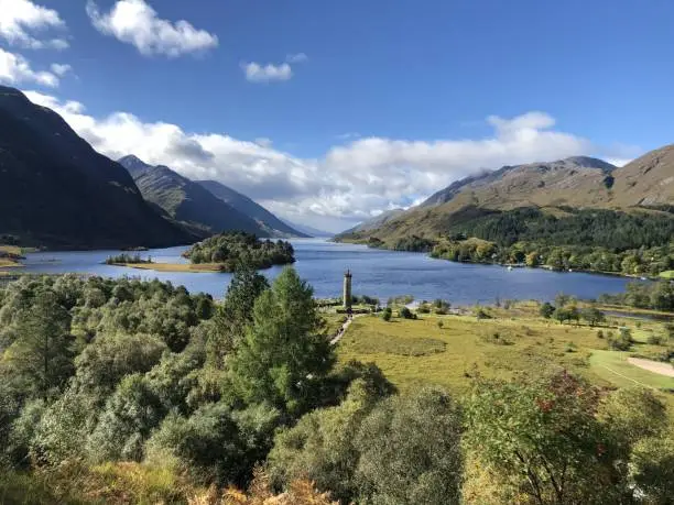 Photo of Display of the freshwater lake Loch Shiel enveloped in a mountain range and green vegetation