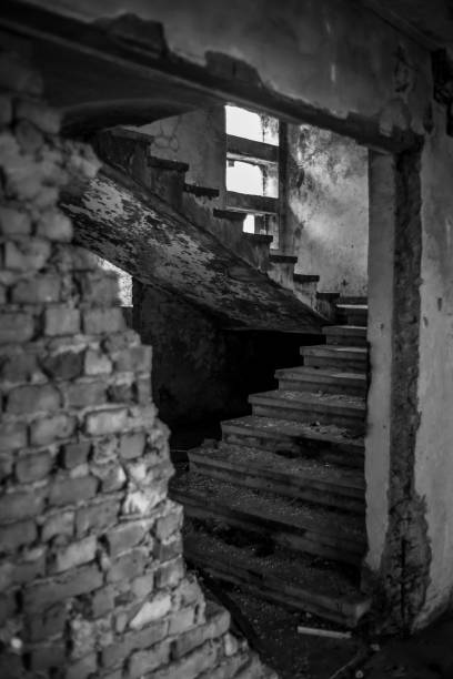 istock Greyscale shot of a staircase in an abandoned building 1433552141