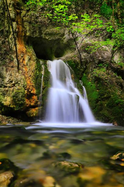 istock Beautiful scenery of waterfall flowing downstream in a forest 1433552400