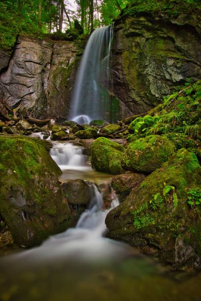 istock Beautiful scenery of waterfall flowing downstream in a forest 1433552402
