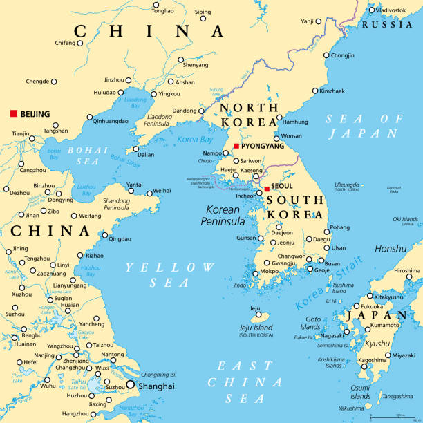 동아시아의 한반도 지역, 한국, 정치 지도 - 제주도 stock illustrations