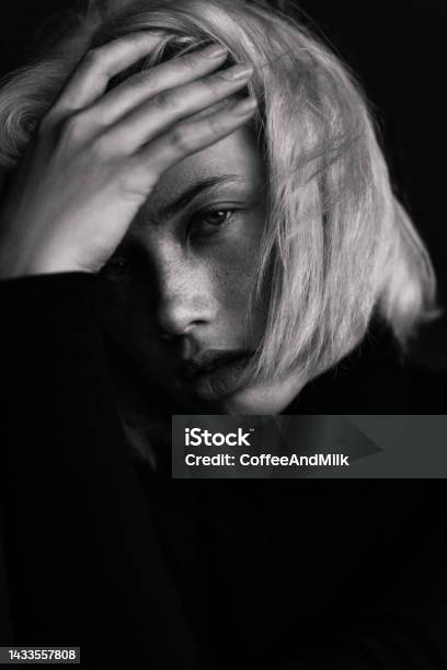 Beautiful Emotional Woman Stock Photo - Download Image Now - Beauty, Black Color, White People
