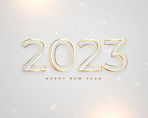 ilustraciones, imágenes clip art, dibujos animados e iconos de stock de estilo de línea 2023 texto dorado y plateado para fondo de año nuevo - new year