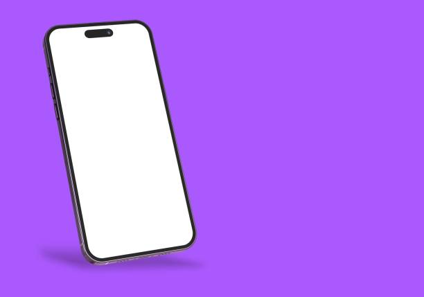 istock 3D rendering of a smartphone with white screen against a purple background. 1433563282
