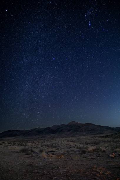 istock Deserted landscape at night with a starry sky, vertical, copy space 1433565101