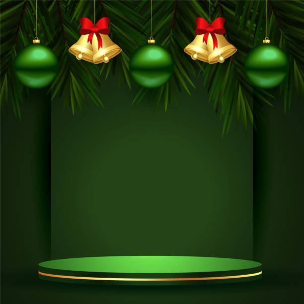 istock happy xmas and new year background with 3d podium and bauble design 1433566288
