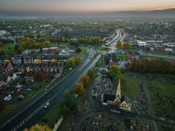 Photo of Aerial view of a Doncaster at sunset