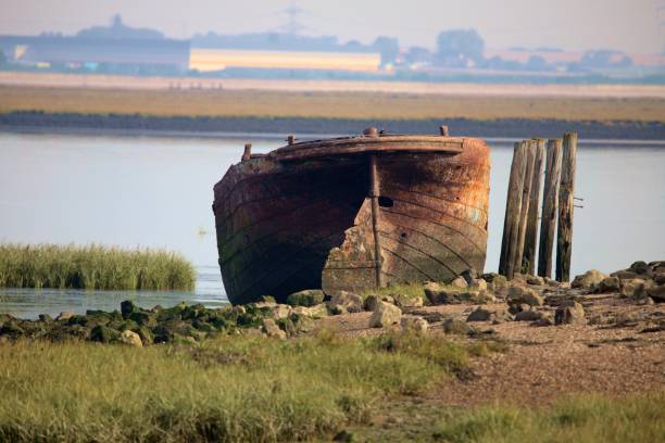istock Abandoned boat wrecks left to rust at Riverside park. 1433569080