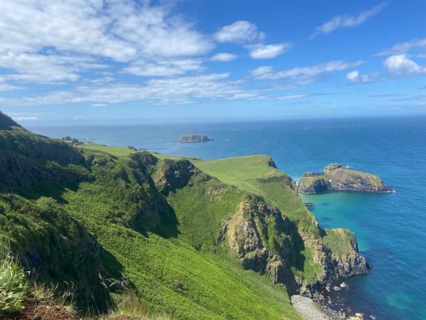 istock Grassy cliffs surrounding Carrick island the blue horizon in the background 1433569296