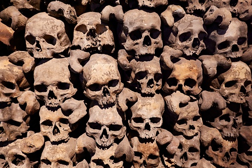 The skeleton wall at Leuk Charnel House in canton Valais