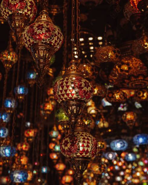istock Vertical shot of Moroccan lanterns hanging from the ceiling in a building 1433572346