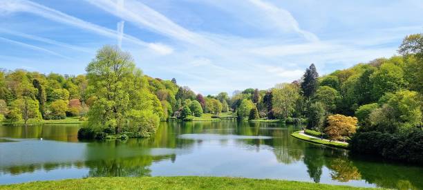 istock Park with river surrounded by beautiful trees on a sunny day 1433572602