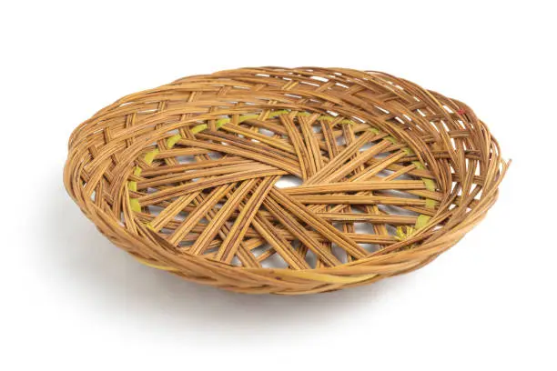 Photo of rattan plate on white background