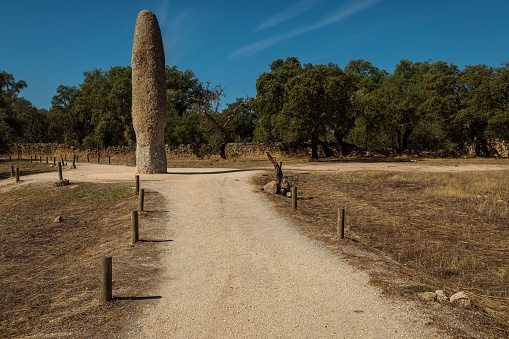 The Menhir Meada, a single standing stone near Castelo de Vide in Portugal.