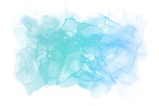 istock Alcohol ink art abstract background for spring and summer. Emerald green to light blue gradient. Natural marble pattern on white background 1433580720