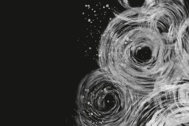 istock Japanese style dark abstract background. Silvery rough and round faded brush strokes and splashes. Oriental style template with copy space on black background 1433583025