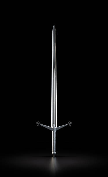 istock Glass sword with metal handle. Guard sword made of glass. 3d rendering 1433584380