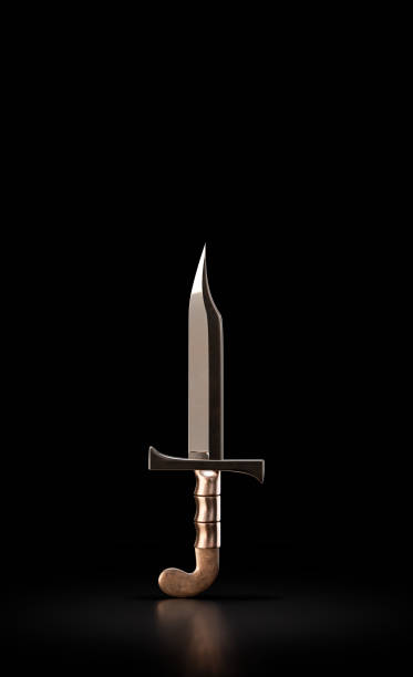 istock Golden sword. Ancient warrior weapon isolated in black background, 3d rendering 1433584431
