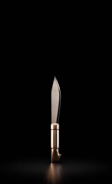 istock Golden sword. Ancient warrior weapon isolated in black background, 3d rendering 1433584453