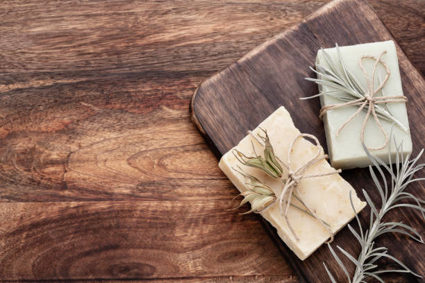 istock Handmade natural soap on pastel background. 1433585812