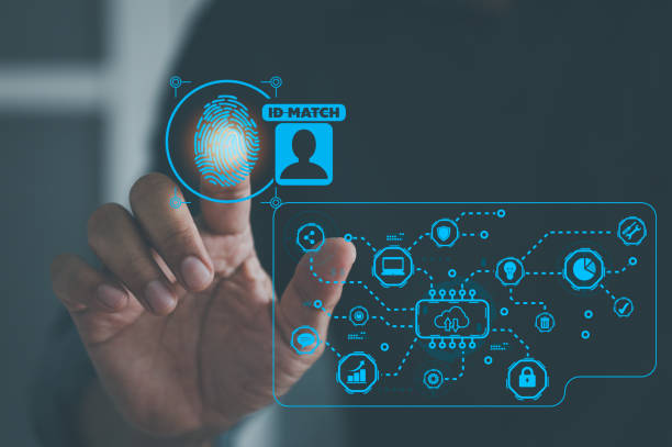 istock Employees who scan fingerprints show ID match to log in to security and information systems in cloud computers, business idea concept 1433591673