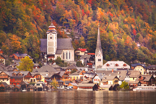 Austrian town Hallstatt in the autumn