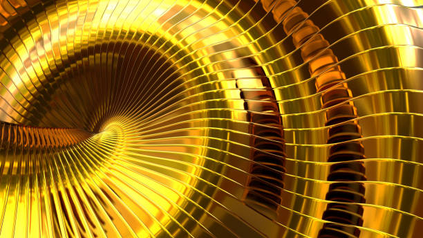istock Gold metallic background, 3D shiny with stripes and wavy spiral  pattern 1433594823