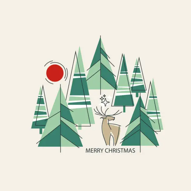 Vector illustration of Merry christmas corporate Holiday card, abstract creative artistic templates with Christmas tree and deer