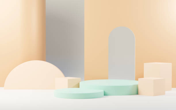 istock 3d render abstract display podium platform for  product presentation and advertising. Minimal scene backdrop with clean design. Vacant pedestal for mock up. Empty stage with pastel color for cosmetic. 1433597388