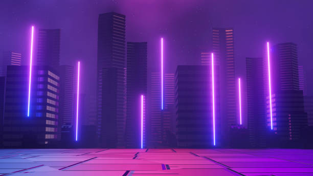 3d render of Cyber punk night city landscape concept. Light glowing on dark scene. Night life. Technology network for 5g. Beyond generation and futuristic of Sci-Fi Capital city and building scene. renderizado 3d del concepto de paisaje de la ciudad nocturna cyber punk. luz que brilla en la escena oscura. vida nocturna. red tecnológica para 5g. más allá de la generación y futurista de la ciudad capital de la ciencia ficción y la escena del edif