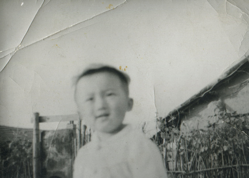 1980s Chinese little boy monochrome old photo
