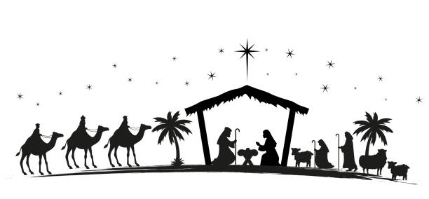 Christmas nativity scene with baby Jesus, Mary and Joseph in the manger.Traditional christian christmas story. Vector illustration for children. eps 10 Christmas nativity scene with baby Jesus, Mary and Joseph in the manger.Traditional christian christmas story. Vector illustration for children. nativity scene stock illustrations