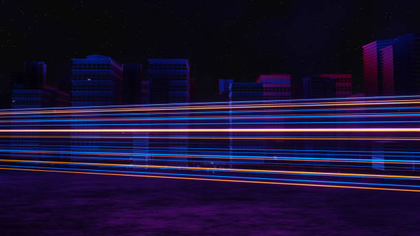 3d render of Cyber punk night city landscape concept. Light glowing on dark scene. Night life. Technology network for 5g. Beyond generation and futuristic of Sci-Fi Capital city and building scene. renderizado 3d del concepto de paisaje de la ciudad nocturna cyber punk. luz que brilla en la escena oscura. vida nocturna. red tecnológica para 5g. más allá de la generación y futurista de la ciudad capital de la ciencia ficción y la escena del edif