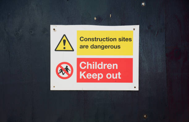 istock Children keep out sign at construction building site safety sign 1433608520