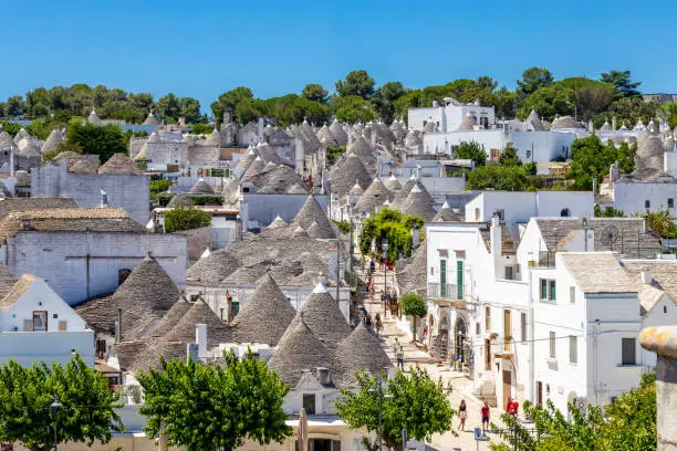 Trulli district on the south side of the city called Rione Monti in Alberobello in Puglia in southern Italy