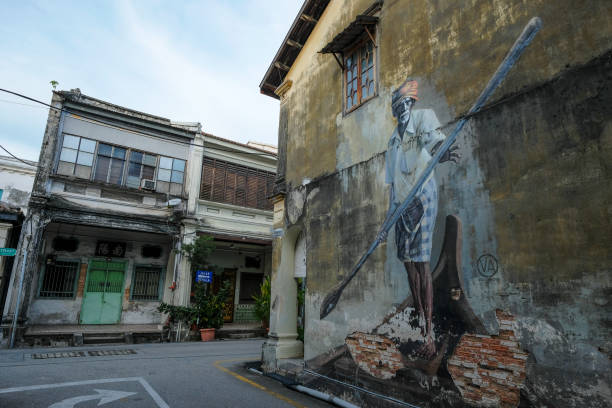 George Town, Malaysia - October 2022: Views of a street in the Chinatown of George Town on October 11, 2022 in Penang, Malaysia.