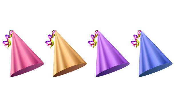 Set of Birthday party hats isolated on white background. Vector party comes. Christmas caps collection. Set of Birthday party hats isolated on white background. Party comes. Christmas caps collection. Vector format party hat stock illustrations