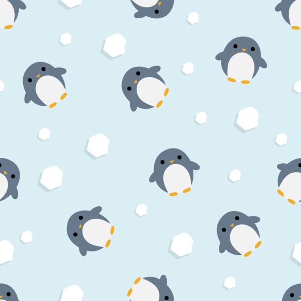 ilustrações de stock, clip art, desenhos animados e ícones de cute baby little penguin winter weather and iceberg  doodle line art pattern - pastel de nata ilustrações