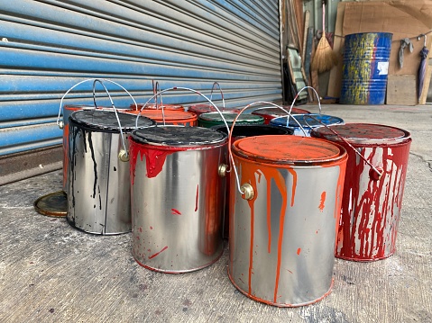 Selected focus for used paint cans