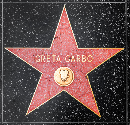 Los Angeles, USA - March 5, 2019: closeup of Star on the Hollywood Walk of Fame for Greta Garbo.