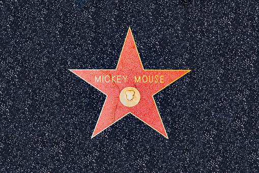 Los Angeles, USA - March 5, 2019: closeup of Star on the Hollywood Walk of Fame for Mickey Mouse.